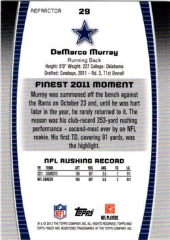 2012 Finest - Prism Refractors #29 DeMarco Murray Back