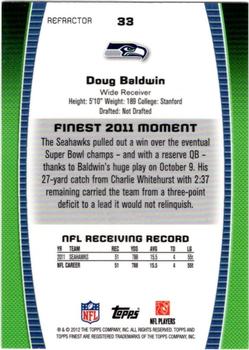 2012 Finest - Prism Refractors #33 Doug Baldwin Back