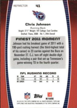 2012 Finest - Prism Refractors #41 Chris Johnson Back