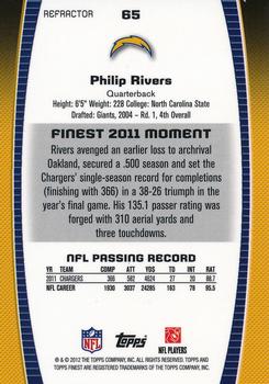 2012 Finest - Prism Refractors #65 Philip Rivers Back
