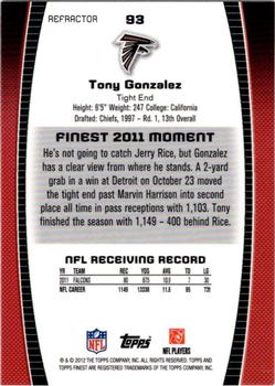 2012 Finest - Prism Refractors #93 Tony Gonzalez Back