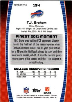 2012 Finest - Prism Refractors #134 T.J. Graham Back