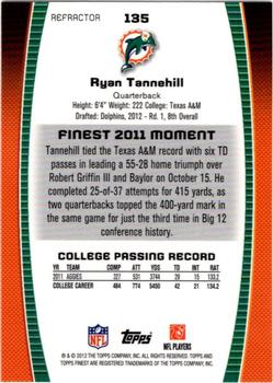 2012 Finest - Prism Refractors #135 Ryan Tannehill Back