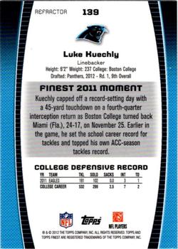 2012 Finest - Prism Refractors #139 Luke Kuechly Back