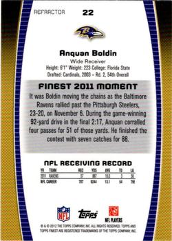 2012 Finest - Refractors #22 Anquan Boldin Back