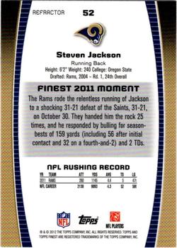 2012 Finest - Refractors #52 Steven Jackson Back