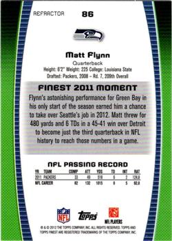 2012 Finest - Refractors #86 Matt Flynn Back