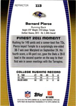2012 Finest - Refractors #113 Bernard Pierce Back