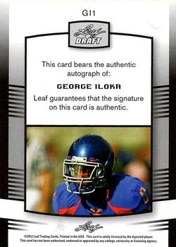 2012 Leaf Draft - Autographs Red #GI1 George Iloka Back
