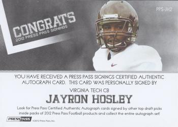 2012 Press Pass - Autographs Gold #PPS-JH2 Jayron Hosley Back