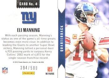 2012 Panini Rookies & Stars - Statistical Standouts Gold #4 Eli Manning Back