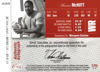 2012 SAGE Autographed - Autographs Red #A33 Marvin McNutt Back