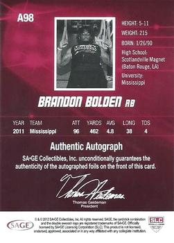 2012 SAGE HIT - Autographs #A98 Brandon Bolden Back