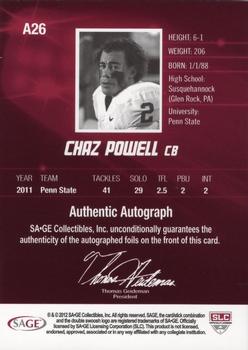 2012 SAGE HIT - Autographs Silver #A26 Chaz Powell Back