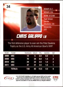 2012 SAGE HIT - Red Glitter #34 Chris Galippo Back