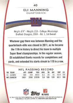 2012 Topps Platinum #40 Eli Manning Back