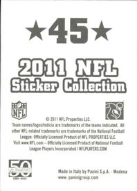 2011 Panini Stickers #45 Wes Welker Back