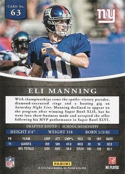 2012 Panini Prominence #63 Eli Manning Back