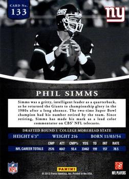 2012 Panini Prominence #133 Phil Simms Back