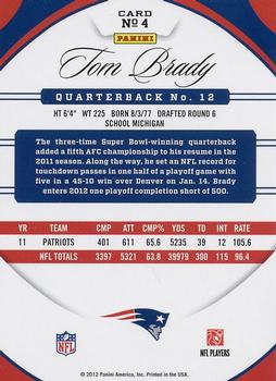 2012 Panini Certified #4 Tom Brady Back