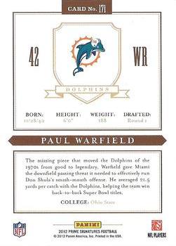 2012 Panini Prime Signatures #171 Paul Warfield Back