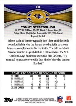 2012 Topps Chrome #81 Tommy Streeter Back