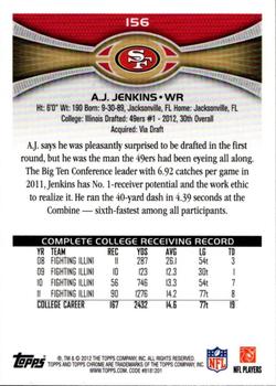 2012 Topps Chrome #156a A.J. Jenkins Back