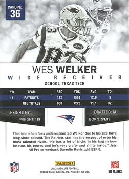2012 Panini Absolute #36 Wes Welker Back