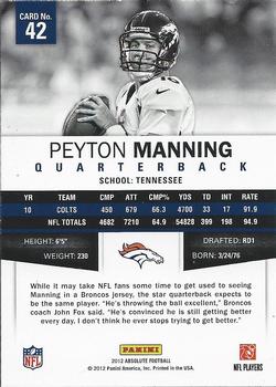 2012 Panini Absolute #42 Peyton Manning Back