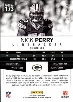 2012 Panini Absolute #173 Nick Perry Back