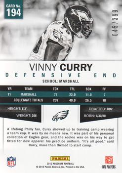 2012 Panini Absolute #194 Vinny Curry Back
