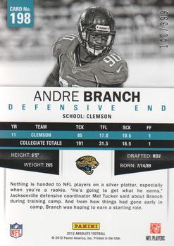 2012 Panini Absolute #198 Andre Branch Back