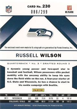 2012 Panini Absolute #230 Russell Wilson Back