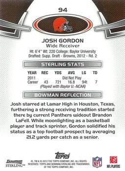 2012 Bowman Sterling #94 Josh Gordon Back
