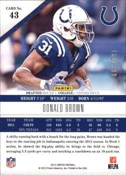 2012 Panini Limited #43 Donald Brown Back