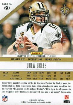 2012 Panini Limited #60 Drew Brees Back