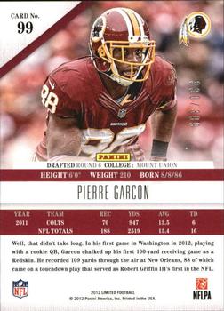 2012 Panini Limited #99 Pierre Garcon Back