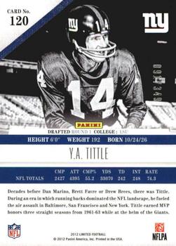 2012 Panini Limited #120 Y.A. Tittle Back
