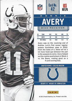 2012 Panini Contenders #42 Donnie Avery Back