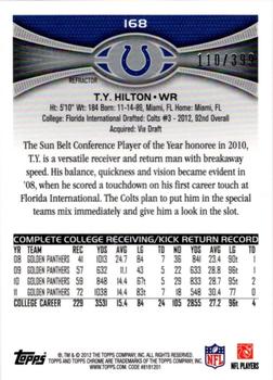 2012 Topps Chrome - Pink Refractors #168 T.Y. Hilton Back