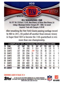 2012 Topps Chrome - Red Refractors #103 Eli Manning Back