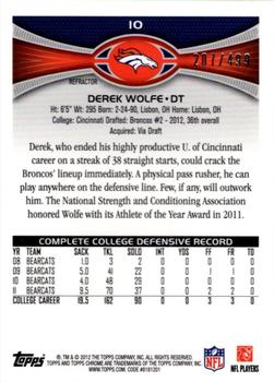 2012 Topps Chrome - Purple Refractors #10 Derek Wolfe Back