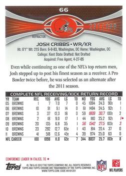 2012 Topps Chrome - Purple Refractors #66 Josh Cribbs Back