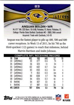 2012 Topps Chrome - Purple Refractors #83 Anquan Boldin Back