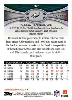 2012 Topps Chrome - Purple Refractors #92 DeSean Jackson Back