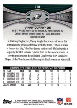2012 Topps Chrome - Purple Refractors #131 Vinny Curry Back