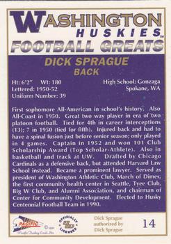 1992 Pacific Greats Washington Huskies #14 Dick Sprague Back