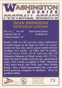 1992 Pacific Greats Washington Huskies #73 Dean Browning Back