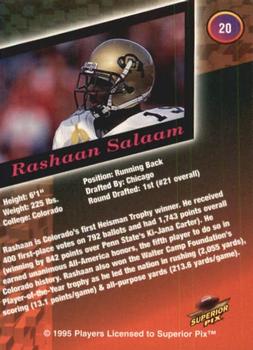 1995 Superior Pix - Autographs #20 Rashaan Salaam Back