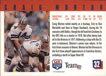 1991 Quarterback Legends #32 Craig Morton Back